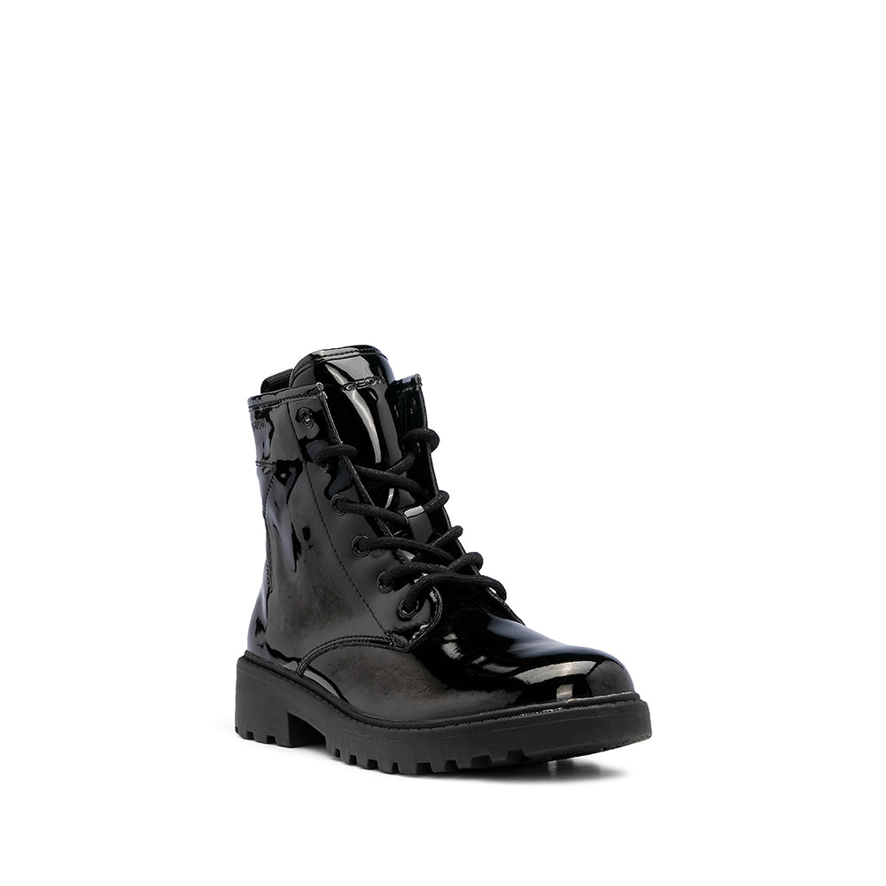 Botim Salto Raso Criança Verniz Preto