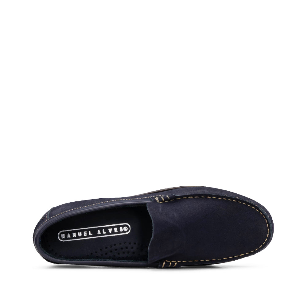 Sapato Mocassim Homem Nobuck Azul
