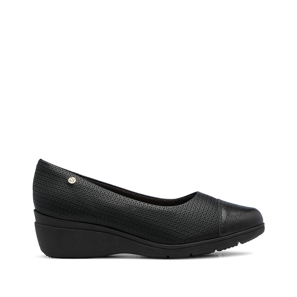 Sapato Salto Cunha Mulher Pele Preto