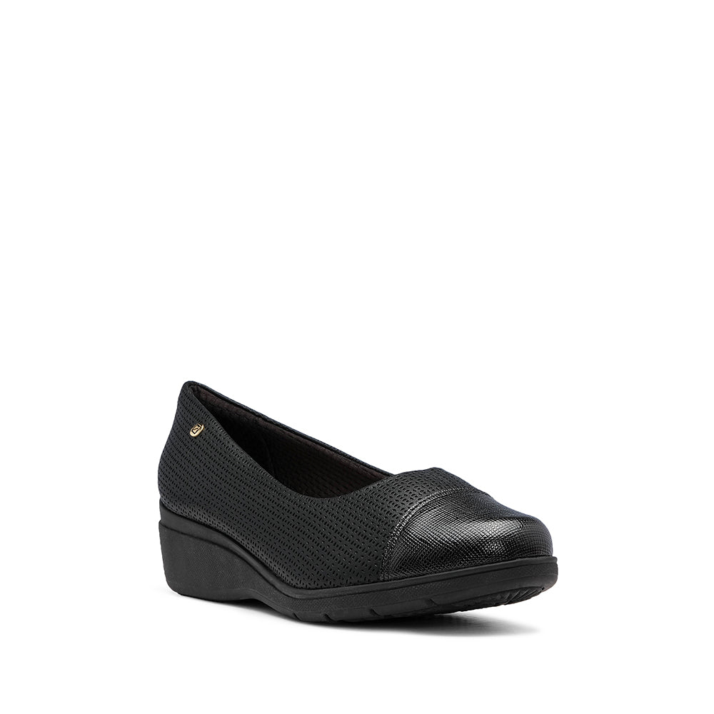 Sapato Salto Cunha Mulher Pele Preto