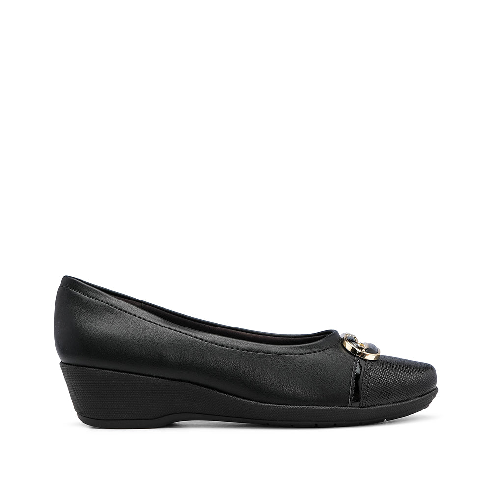 Sapato Salto Cunha Mulher Pele Preto