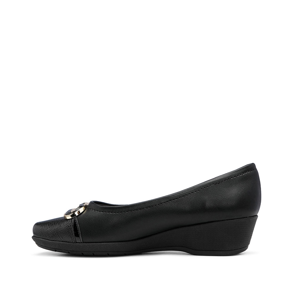 Sapato Salto Cunha Mulher Pele Preto