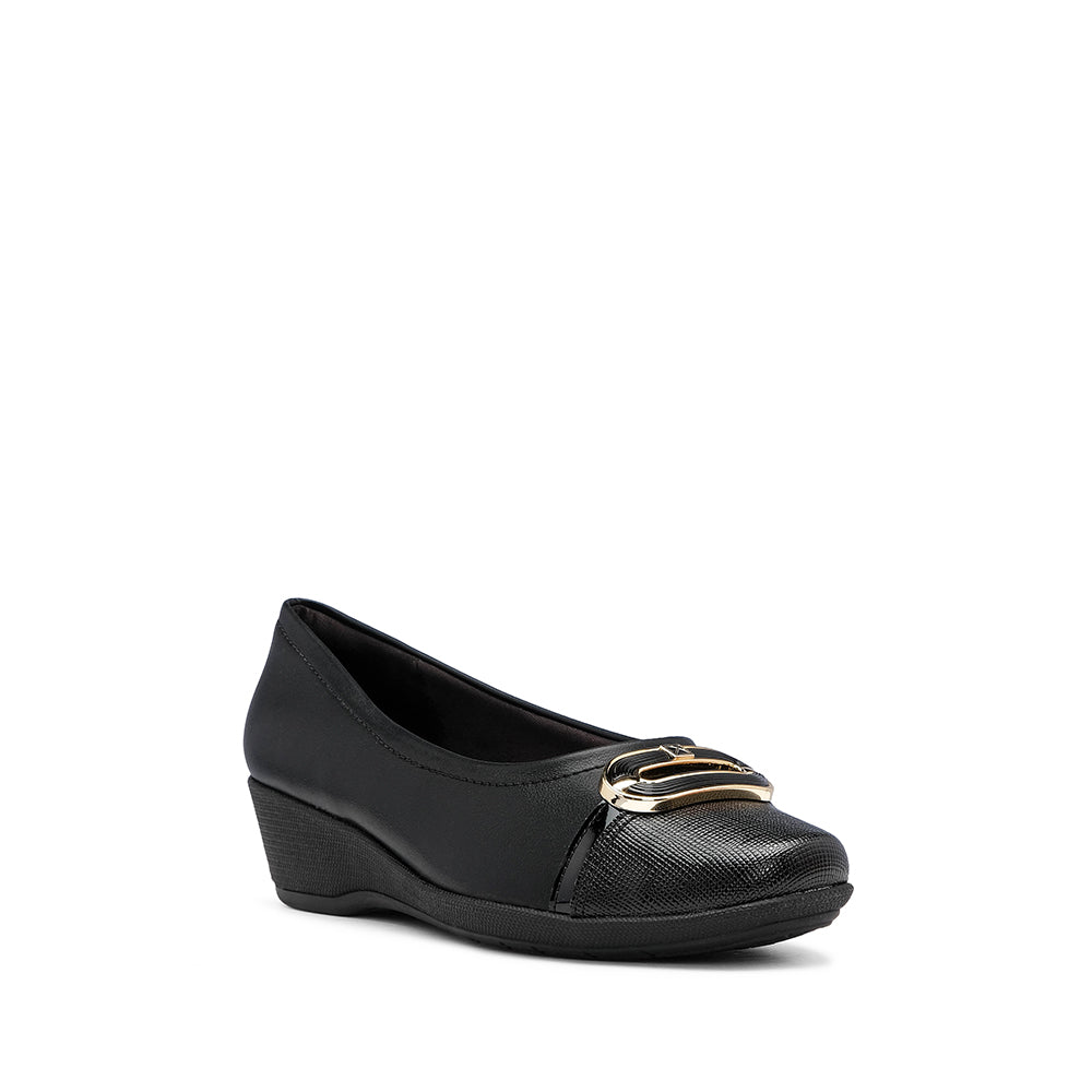 Sapato Salto Cunha Mulher Pele Preto