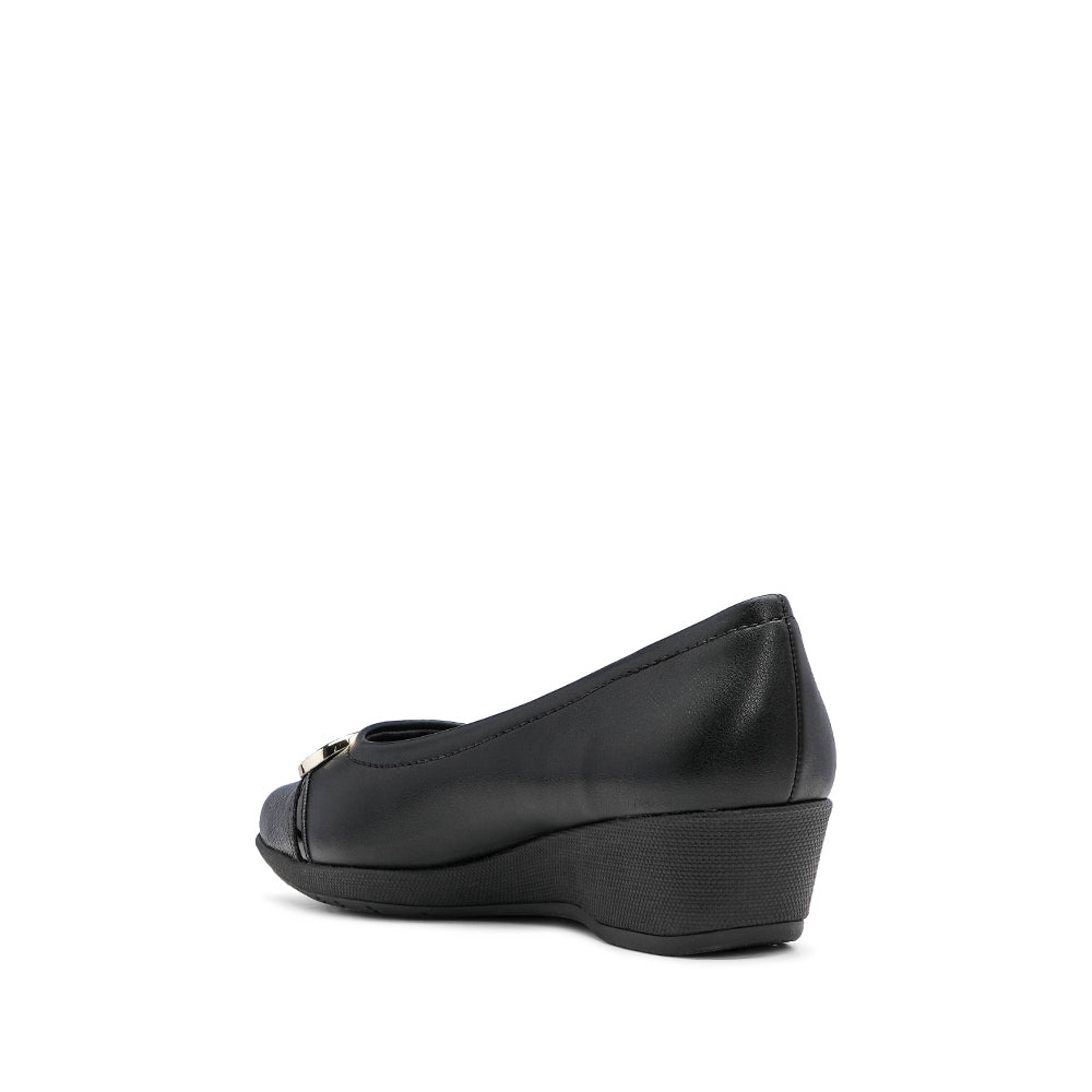 Sapato Salto Cunha Mulher Pele Preto