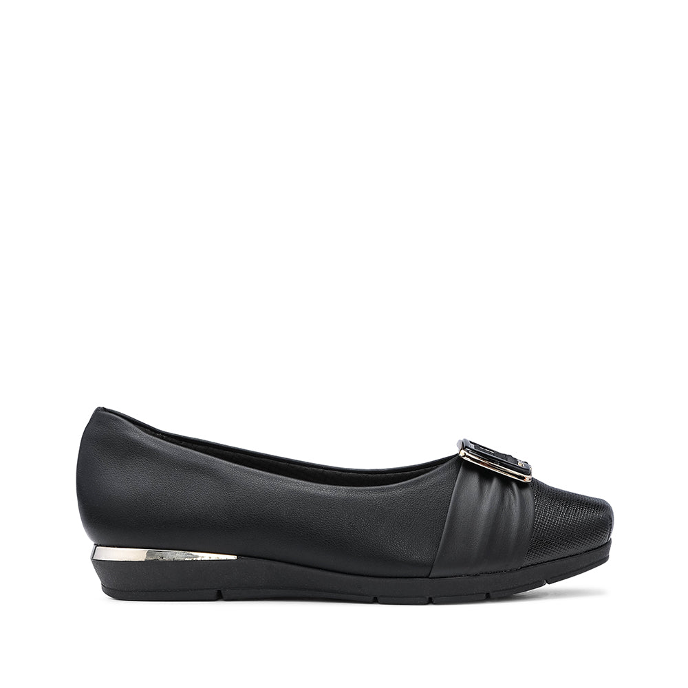 Sapato Salto Raso Mulher Pele Preto