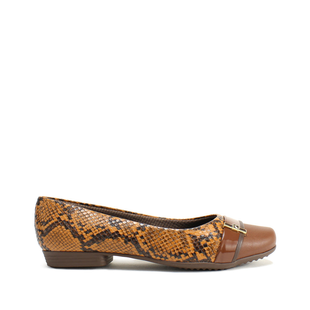 Sapato Salto Raso Mulher Animal Print Castanho