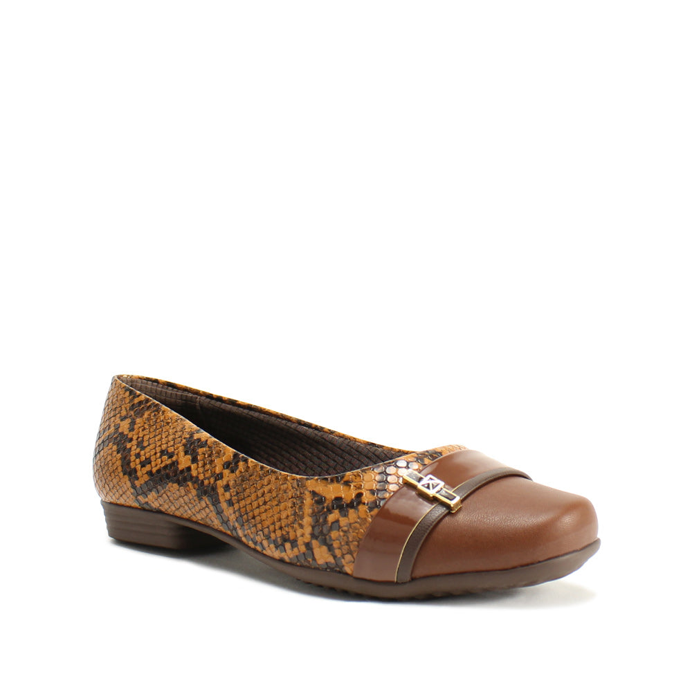 Sapato Salto Raso Mulher Animal Print Castanho