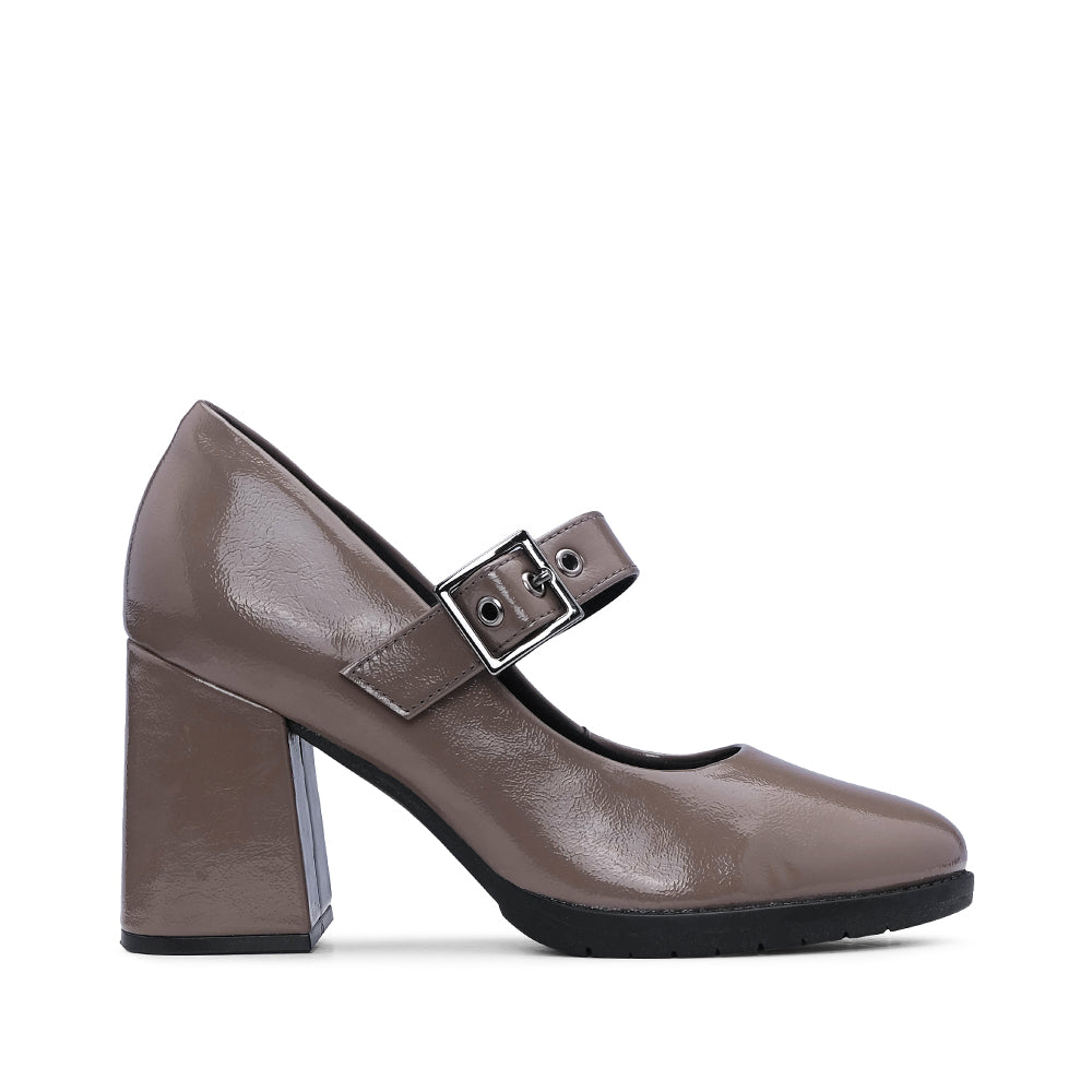 Sapato Mary Jane Mulher Verniz Taupe