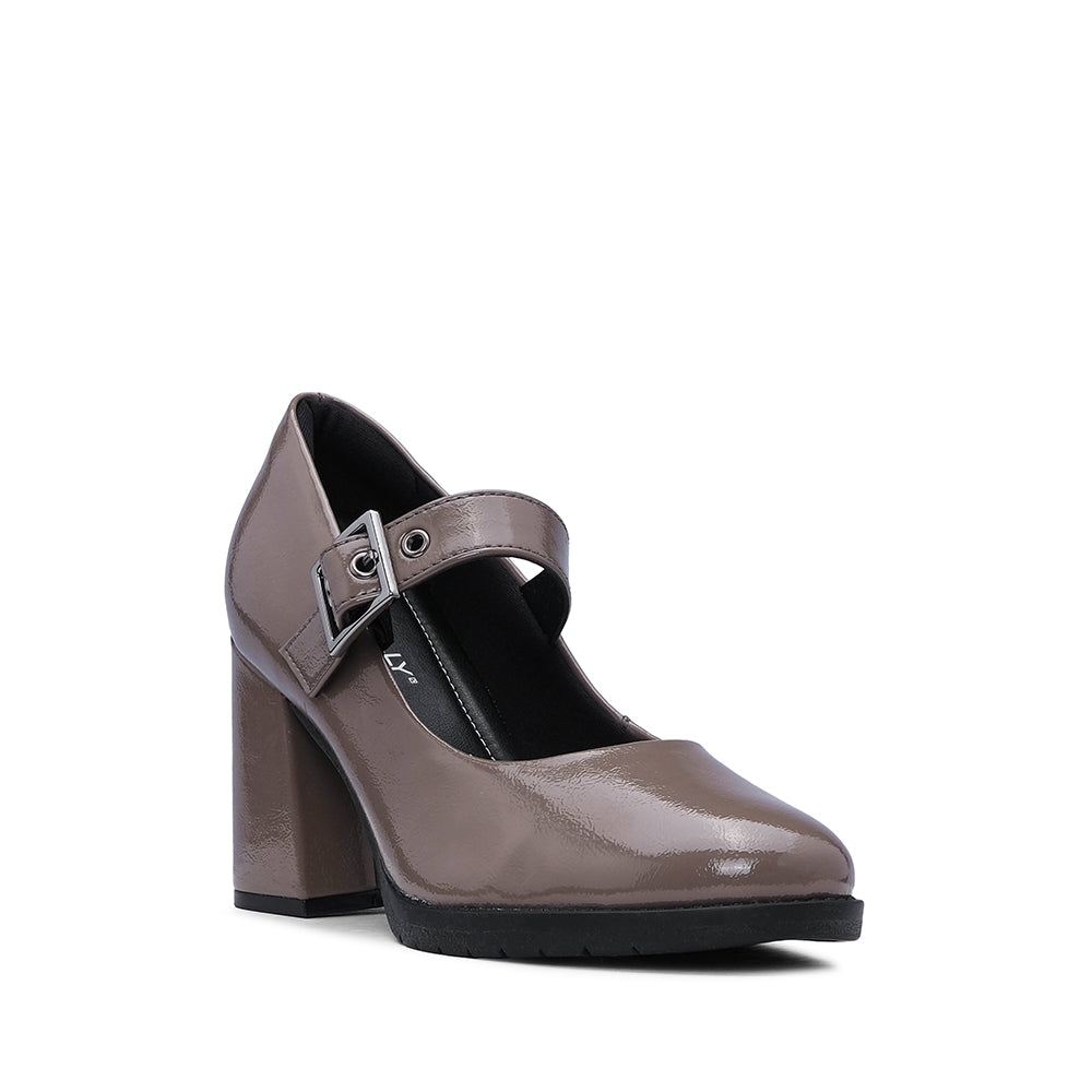 Sapato Mary Jane Mulher Verniz Taupe