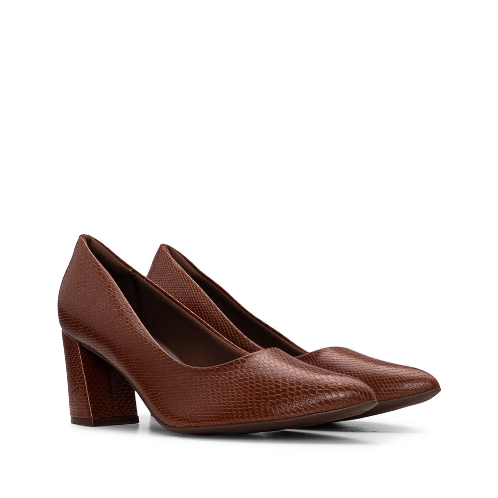 Sapato Salto Médio Mulher Animal Print Cognac