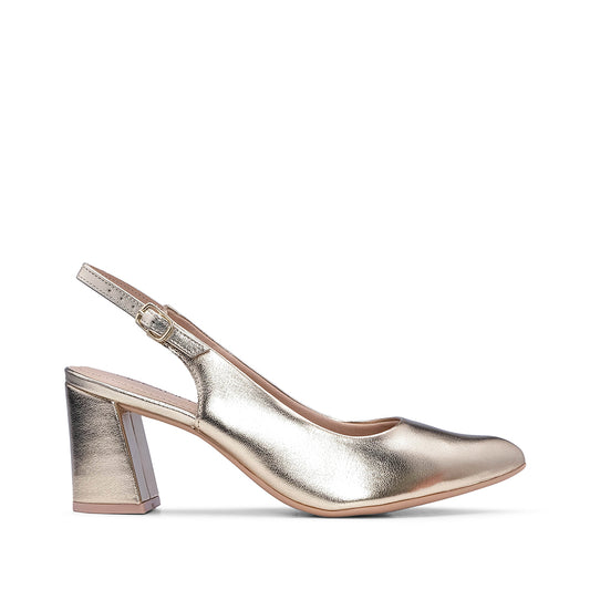 Sapato Salto Alto Mulher Metalizado Dourado