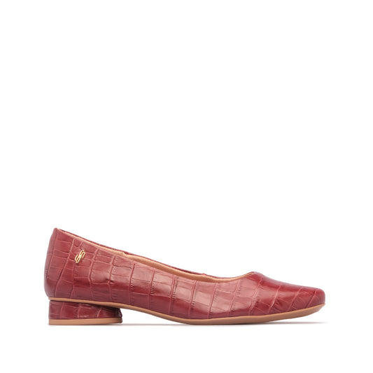 Sapato Salto Raso Mulher Animal Print Vermelho