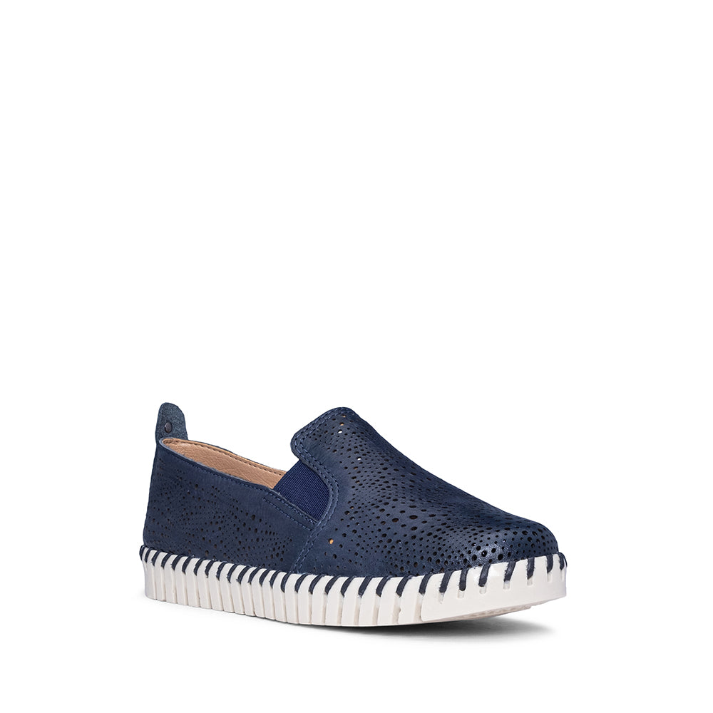 Sapato Salto Raso Mulher Pele Azul Marinho