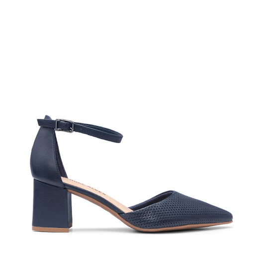 Sapato Salto Médio Mulher Pele Azul Marinho