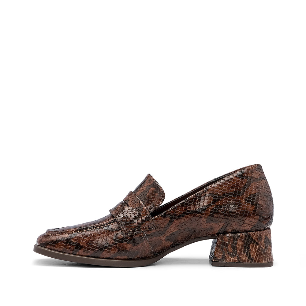 Sapato Salto Médio Mulher Animal Print Castanho