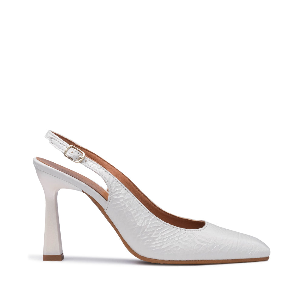 Sapato Slingback Mulher Animal Print Branco