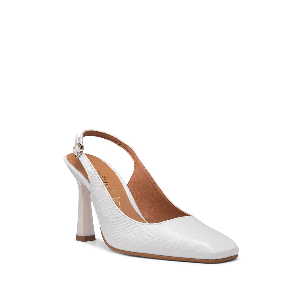 Sapato Slingback Mulher Animal Print Branco