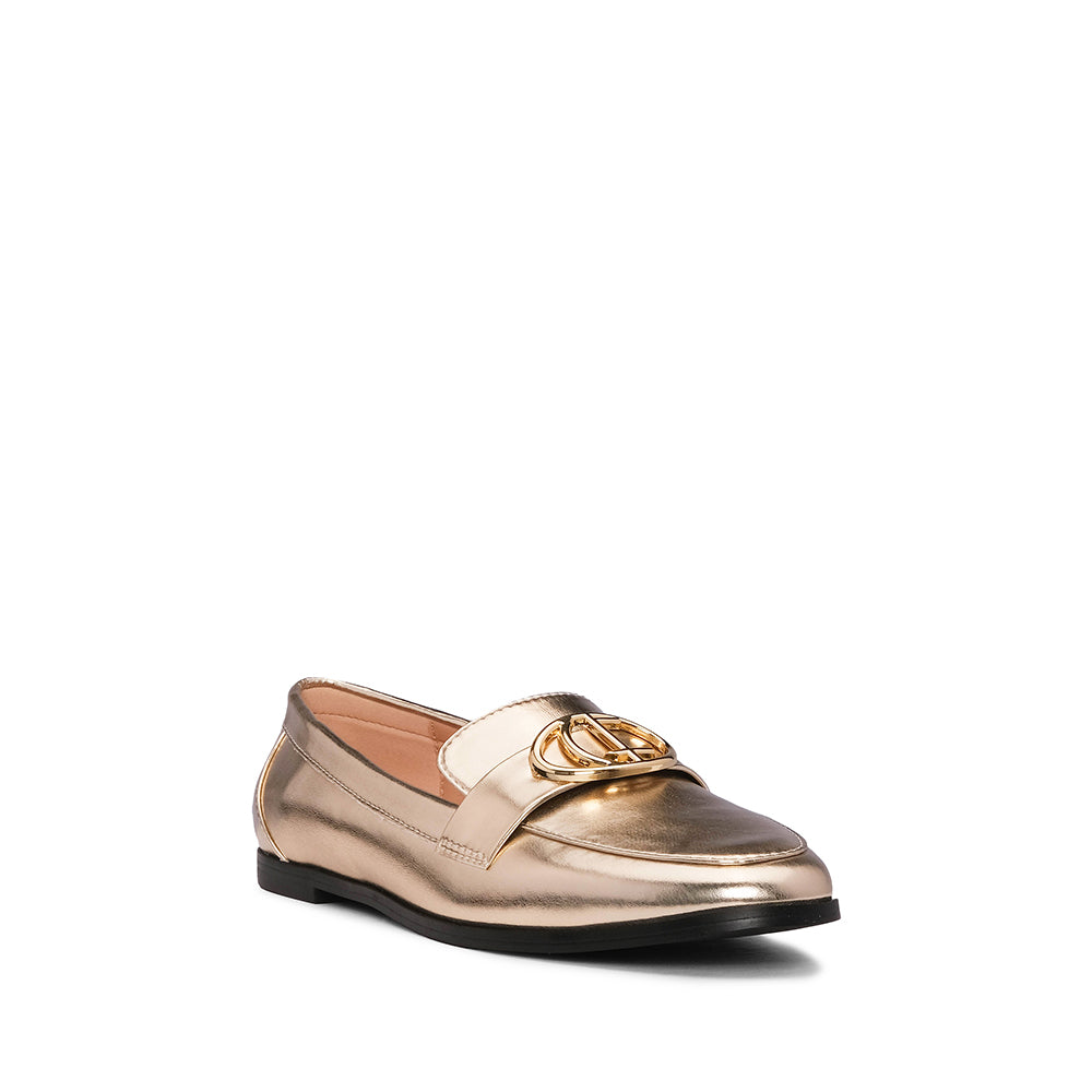 Sapato Salto Raso Mulher Pele Dourado