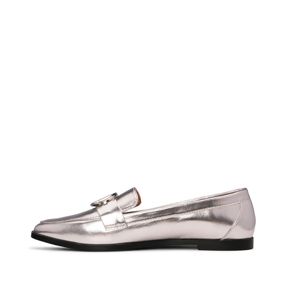 Sapato Salto Raso Mulher Pele Prata