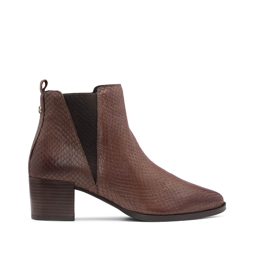 Botim Salto Médio Mulher Animal Print Brandy