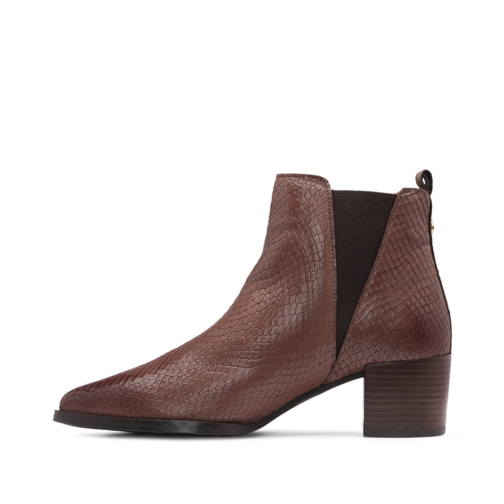 Botim Salto Médio Mulher Animal Print Brandy