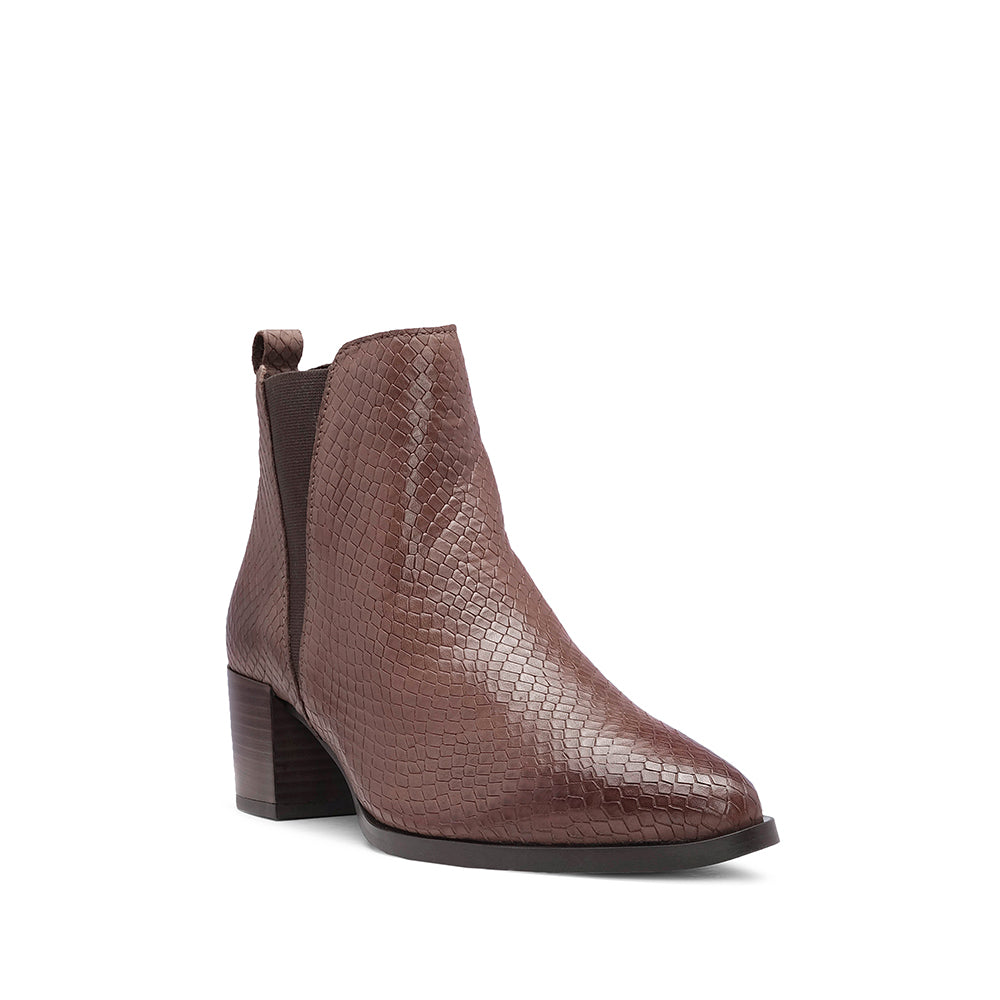 Botim Salto Médio Mulher Animal Print Brandy