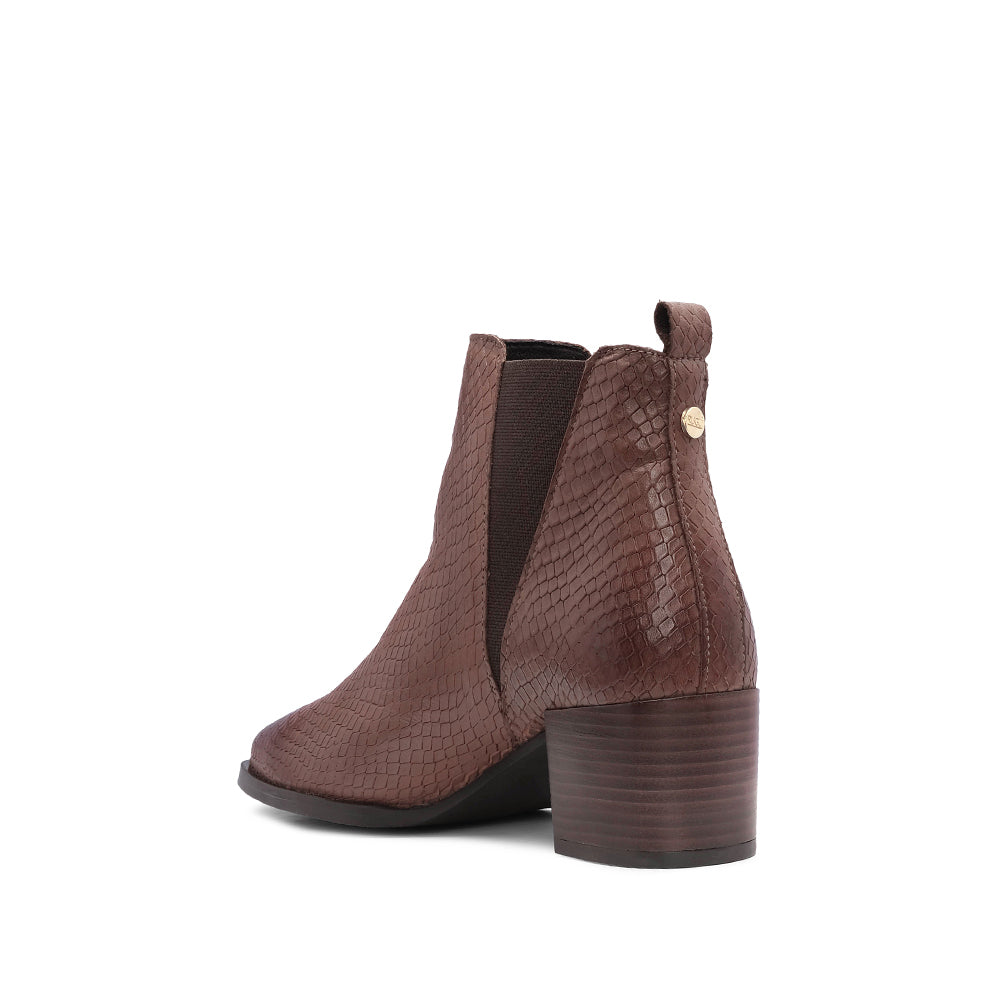 Botim Salto Médio Mulher Animal Print Brandy