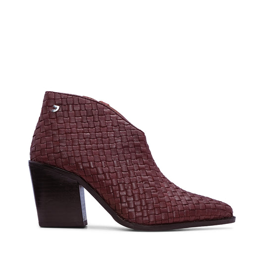 Botim Salto Alto Mulher Pele Bordeaux