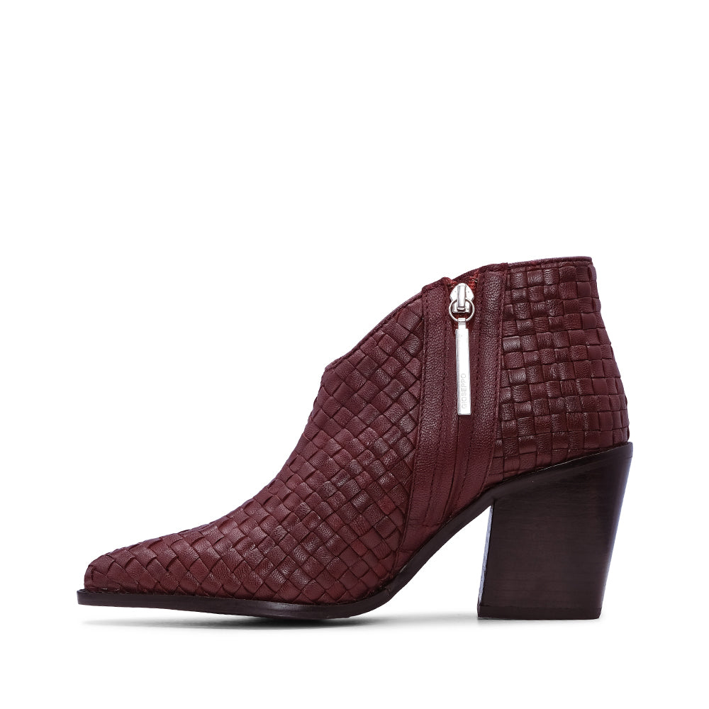 Botim Salto Alto Mulher Pele Bordeaux