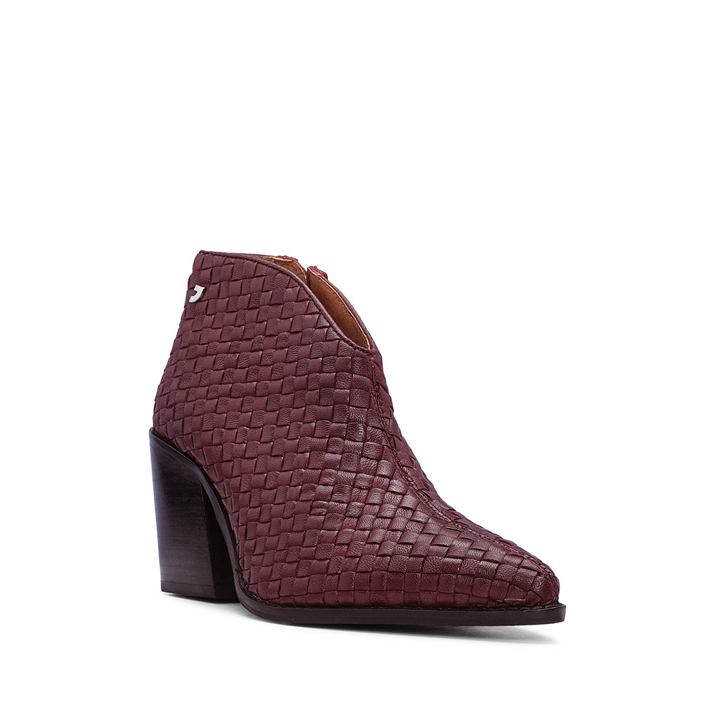 Botim Salto Alto Mulher Pele Bordeaux