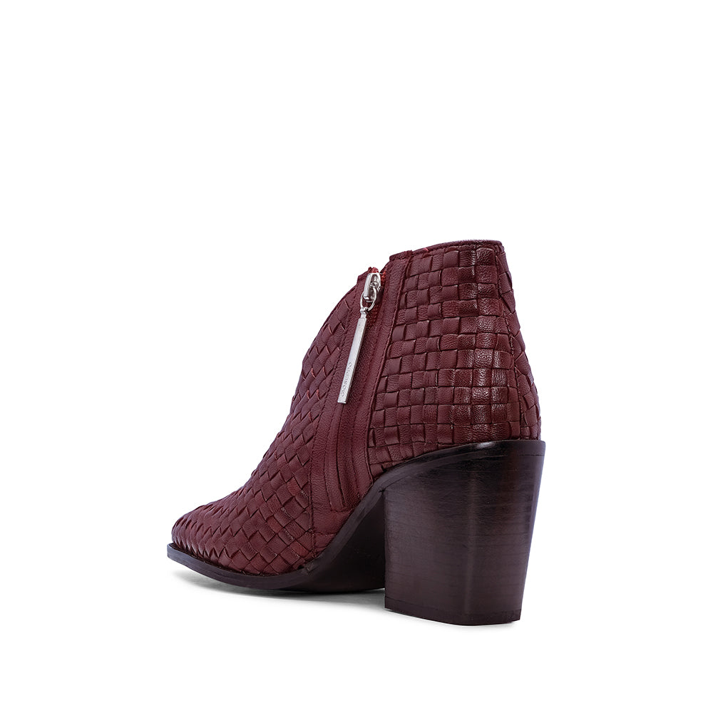 Botim Salto Alto Mulher Pele Bordeaux