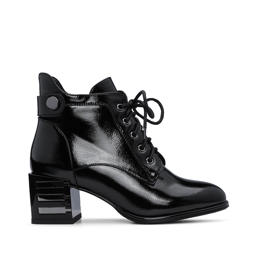 Patent Leather Ankle Women's Dress Ankle Boots Low Heel Black