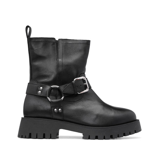 Botim Salto Raso Mulher Pele Preto