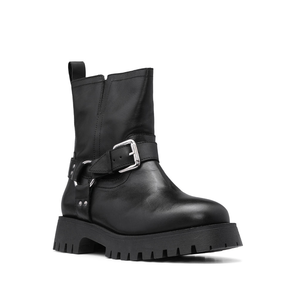 Botim Salto Raso Mulher Pele Preto