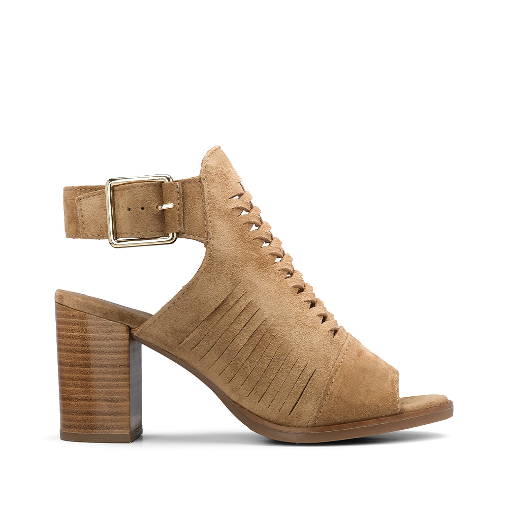 Sandália Salto Alto Mulher Camurça Taupe