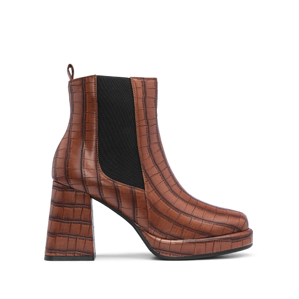 Botim Salto Alto Mulher Animal Print Castanho