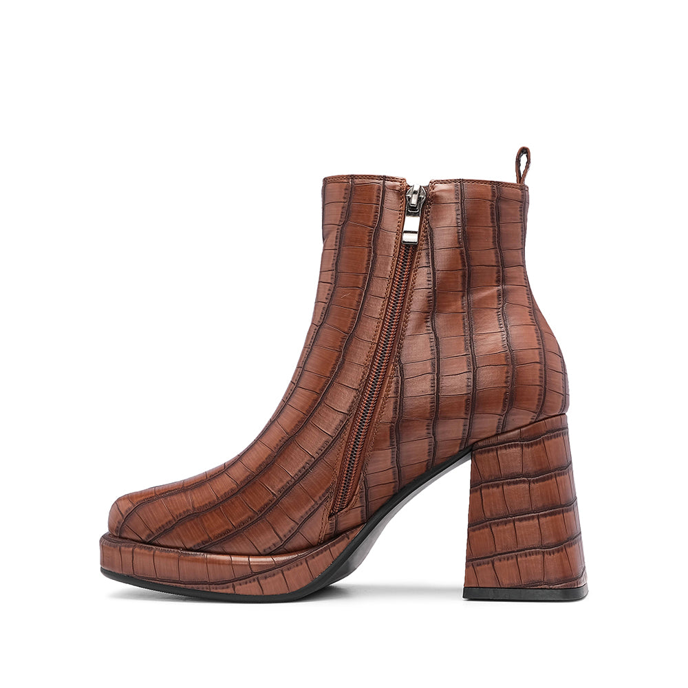 Botim Salto Alto Mulher Animal Print Castanho