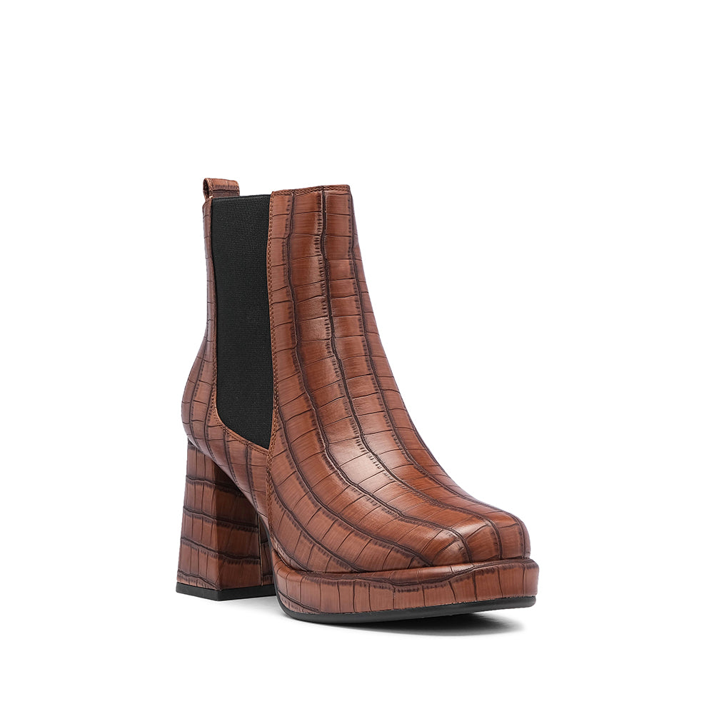 Botim Salto Alto Mulher Animal Print Castanho