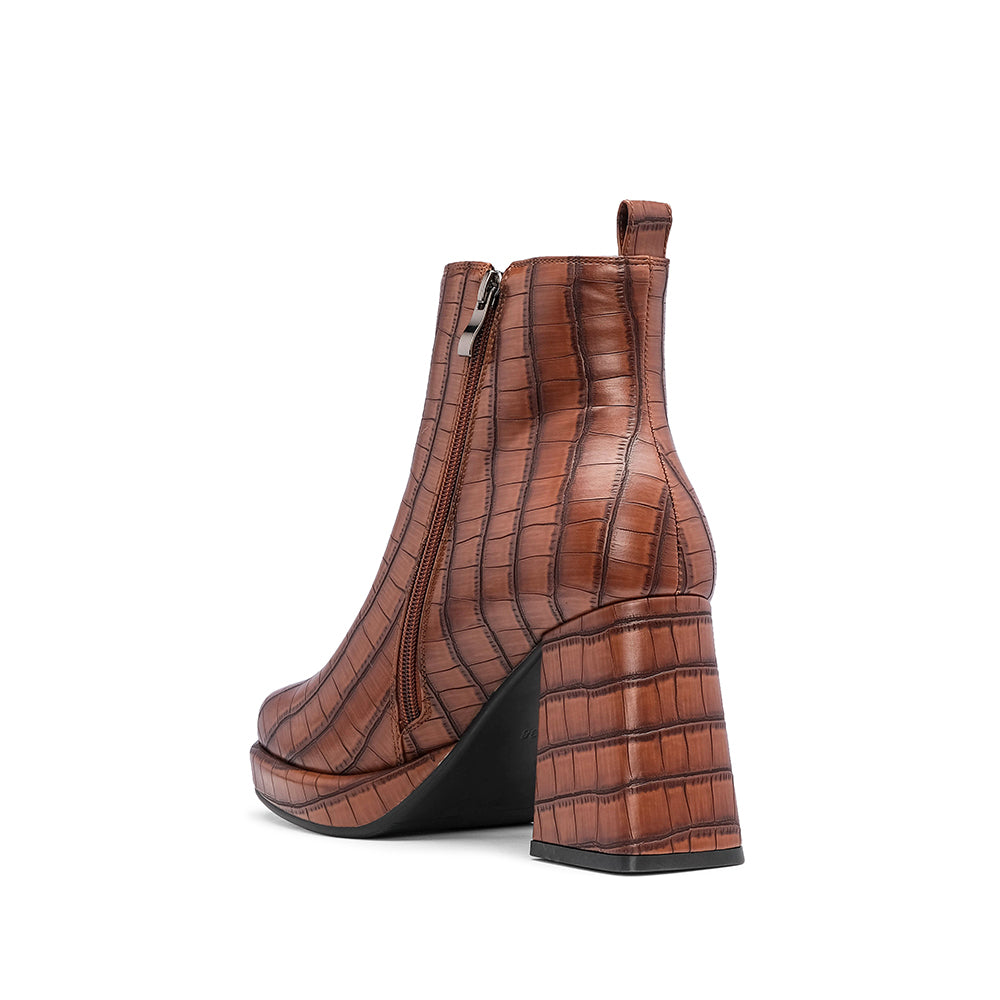 Botim Salto Alto Mulher Animal Print Castanho
