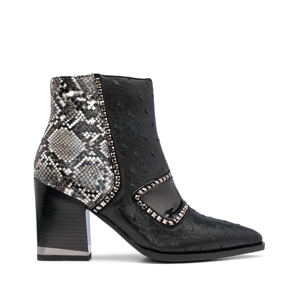 Botim Salto Alto Mulher Animal Print Preto