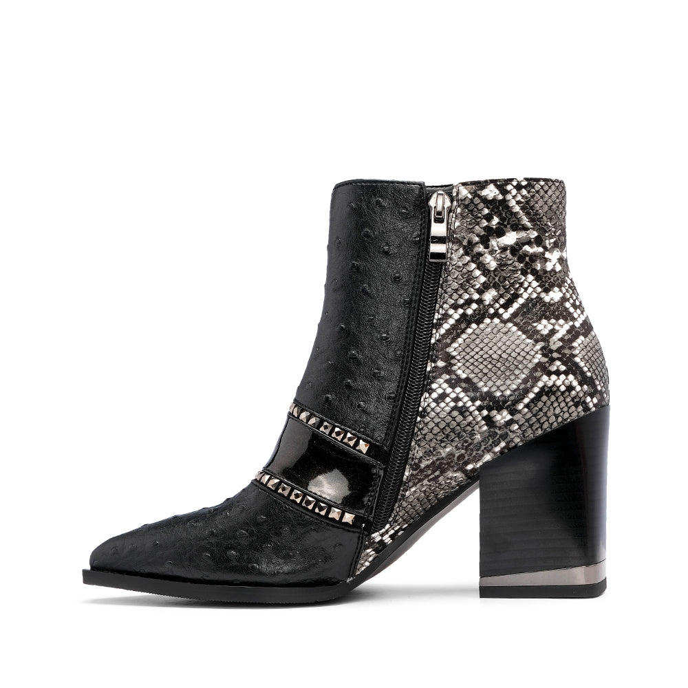Botim Salto Alto Mulher Animal Print Preto
