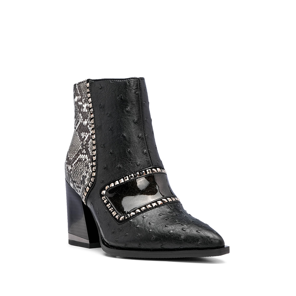 Botim Salto Alto Mulher Animal Print Preto