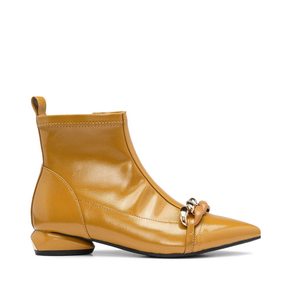 Botim Salto Médio Mulher Verniz Amarelo
