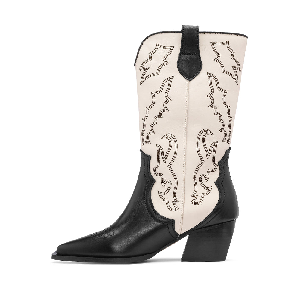 Botim Texana Mulher Pele Preto E Branco