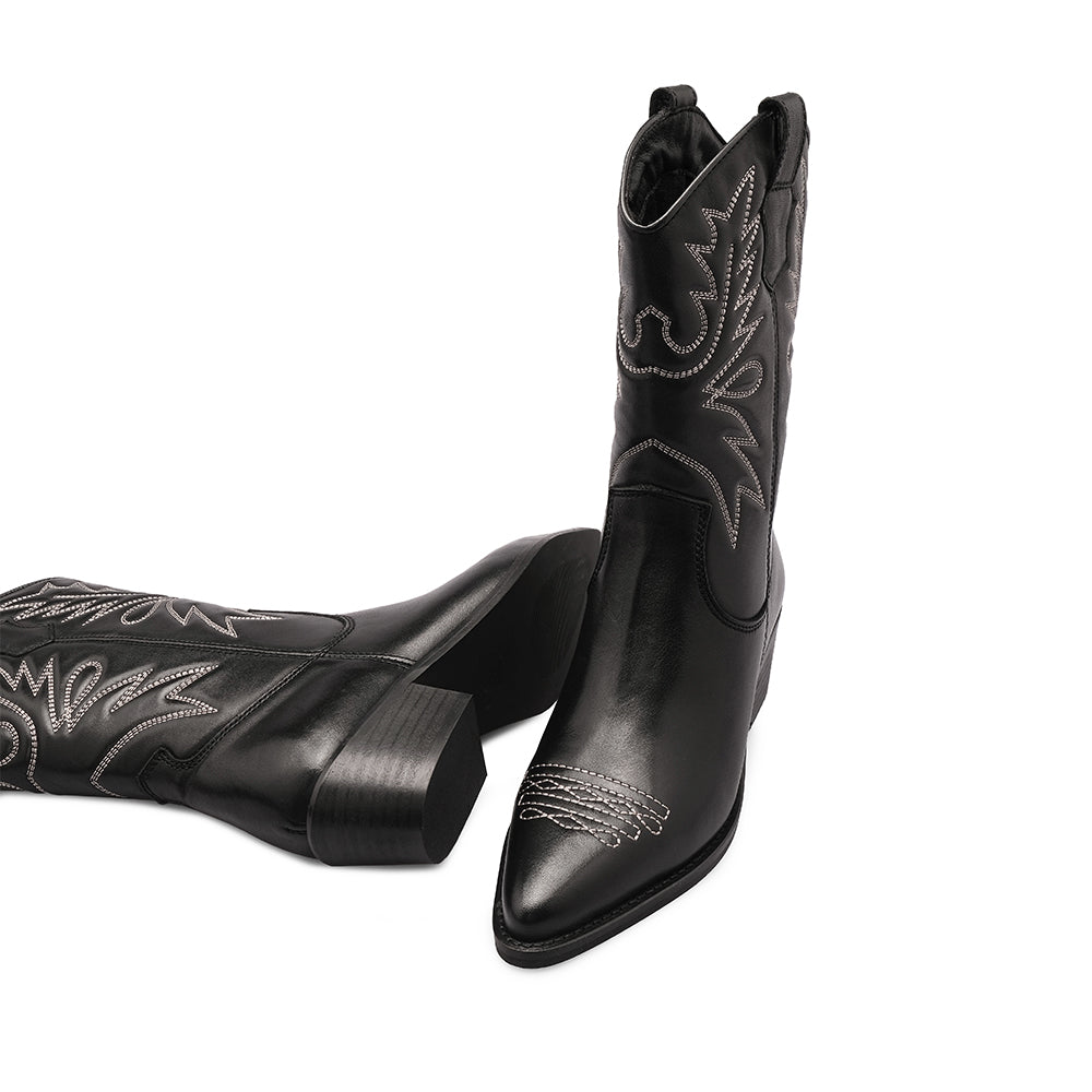 Botim Texana Mulher Pele Preto E Branco
