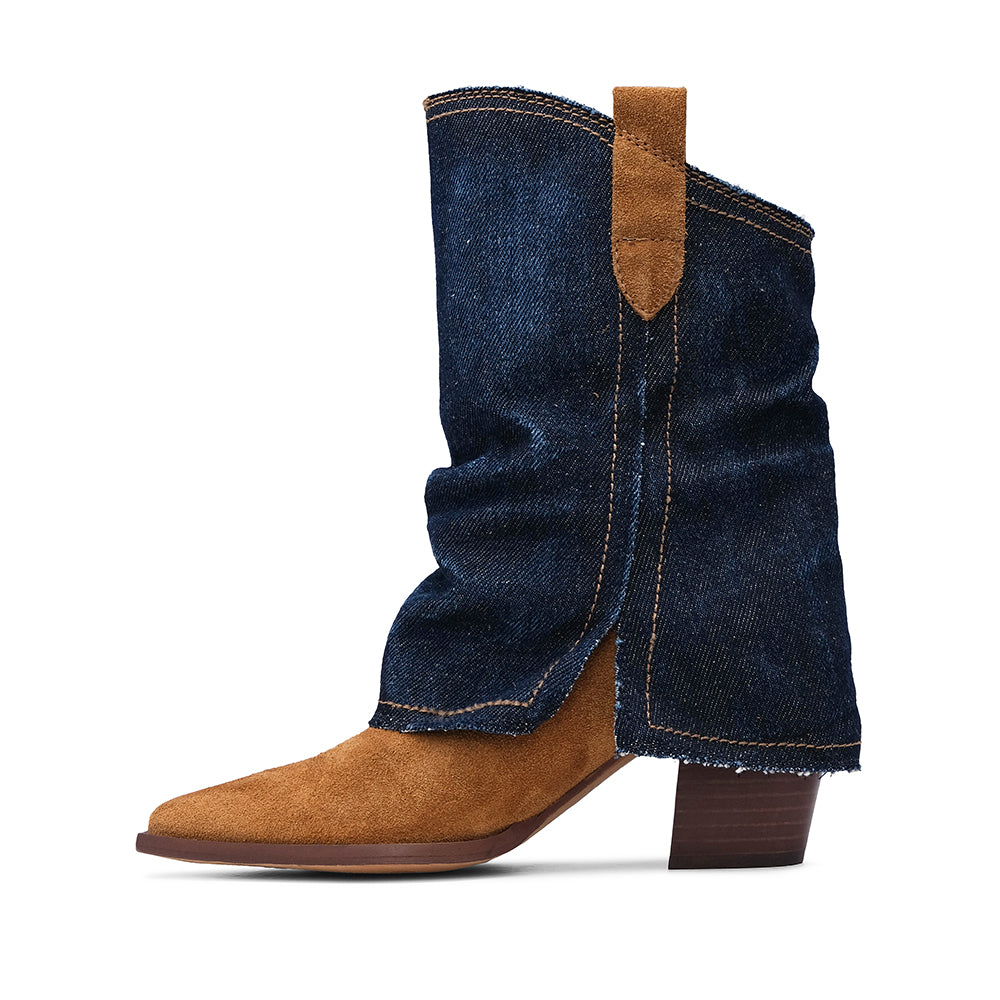 Botim Texana Mulher Têxtil Camel