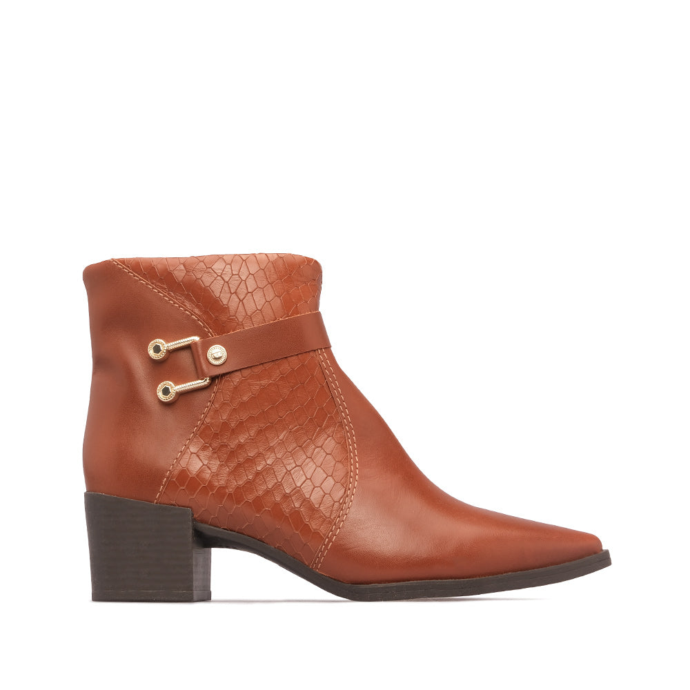 Botim Salto Médio Mulher Pele Cognac