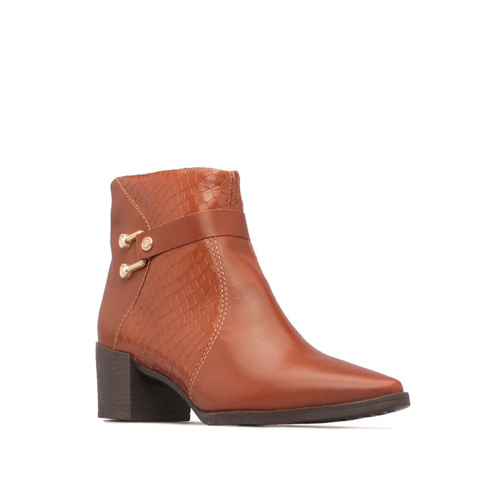 Botim Salto Médio Mulher Pele Cognac