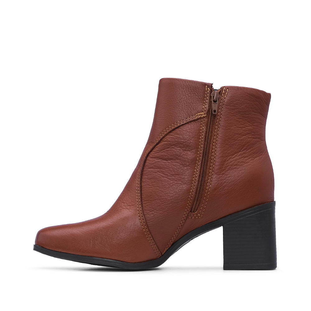 Botim Salto Alto Mulher Pele Cognac