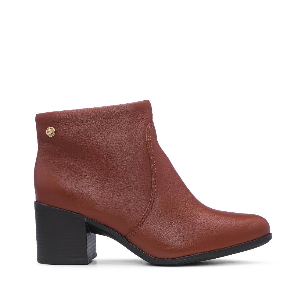 Botim Salto Médio Mulher Pele Cognac